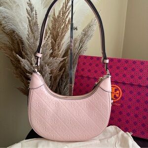 Tory Burch T Monogram Leather Crescent Bag